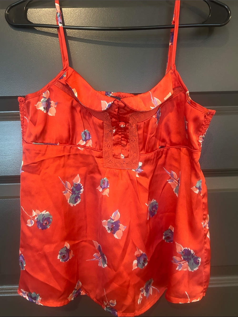 American Eagle Outfitters Red Floral Satin Cami